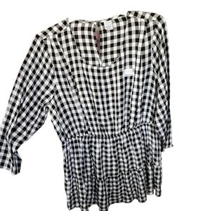 XXL20 Time&Tru Maternity Blouse Blk/White Cheakard New with Tags